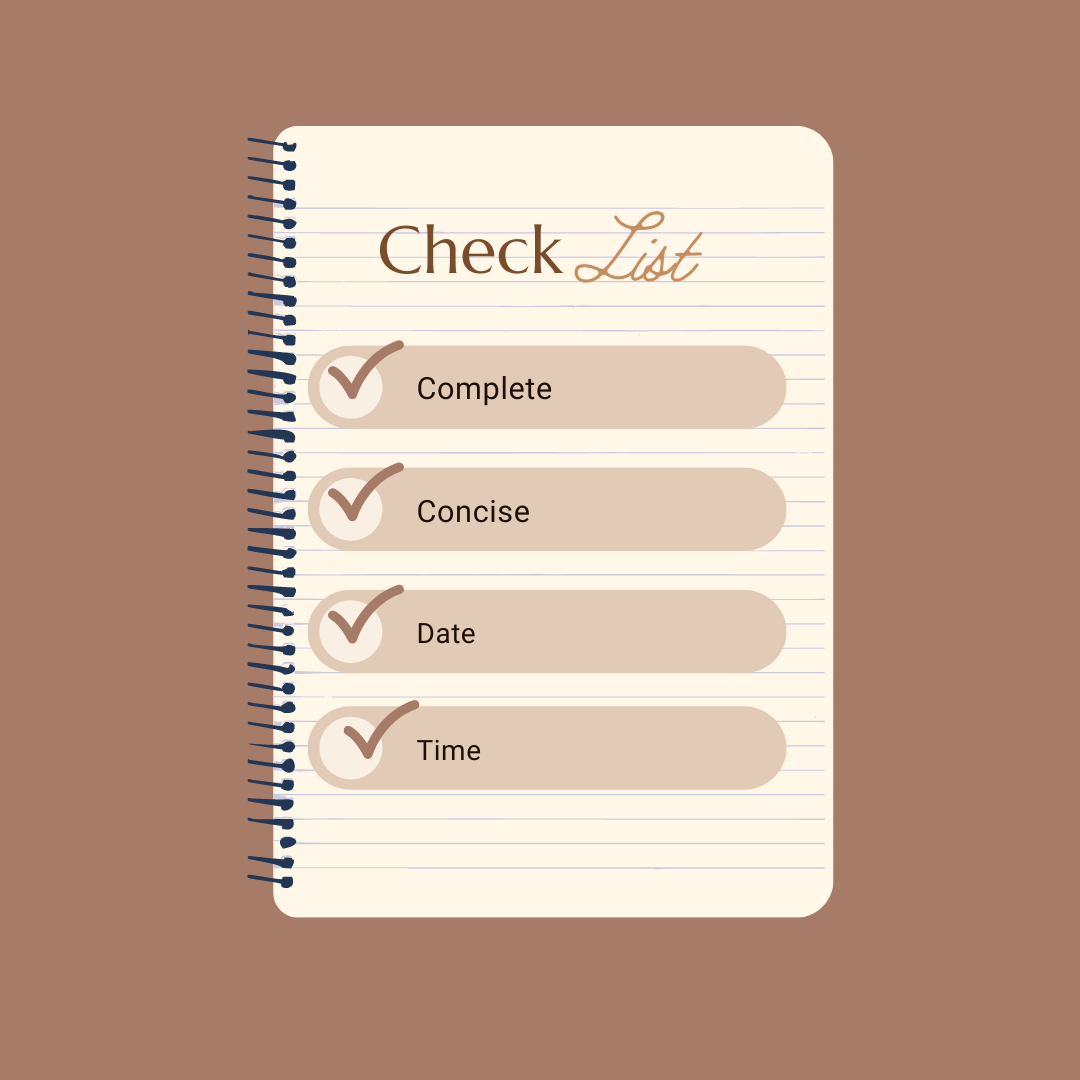 Insurance checklist complete concise date time